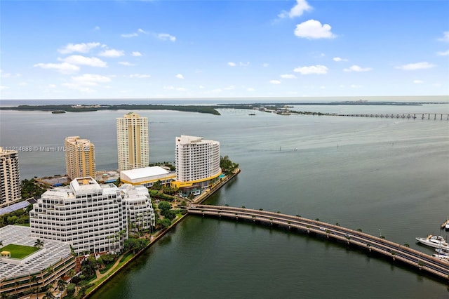 aerial view with a water view