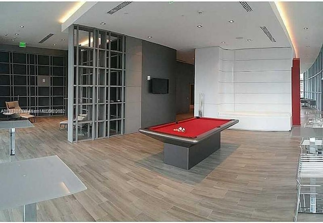 playroom with billiards and wood-type flooring