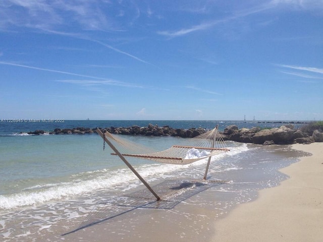 view of water feature featuring a view of the beach