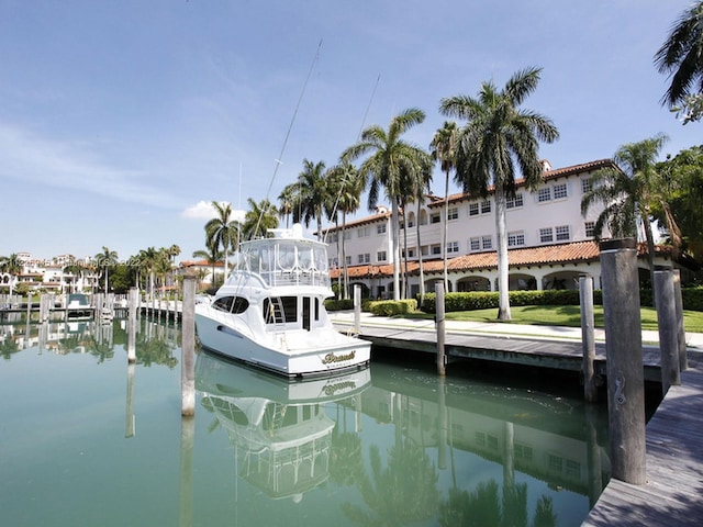 view of dock with a water view