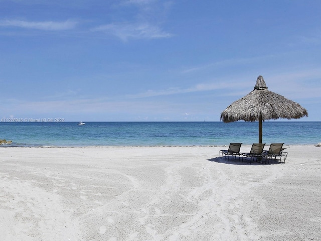 property view of water featuring a beach view