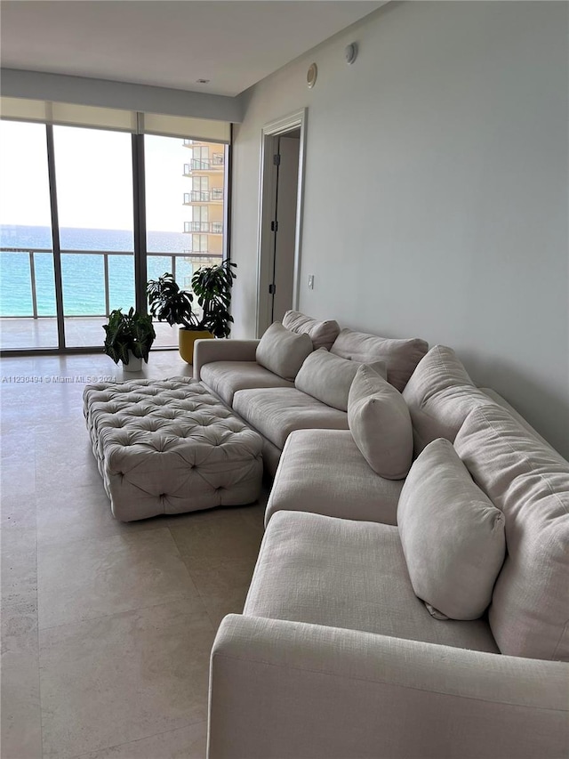 living room with a water view