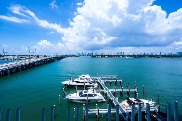 dock area featuring a water view