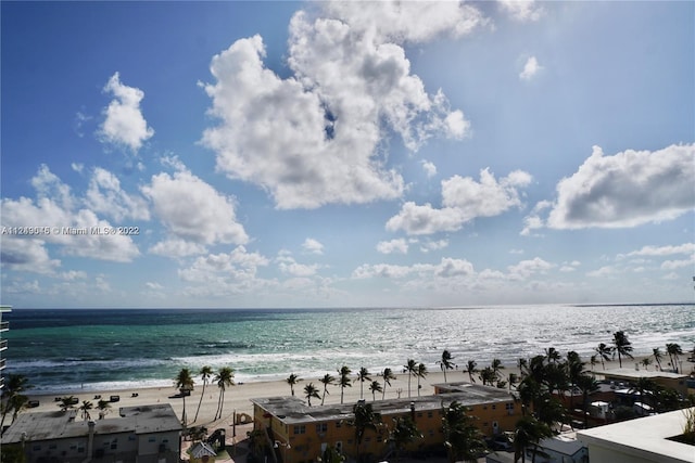 property view of water featuring a beach view