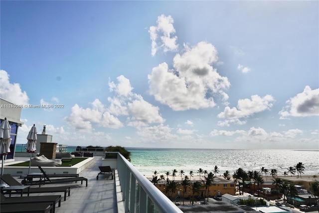 view of water feature with a beach view