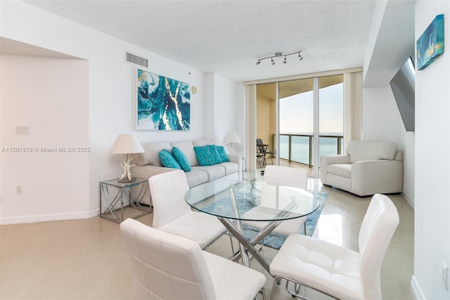 tiled living room with expansive windows