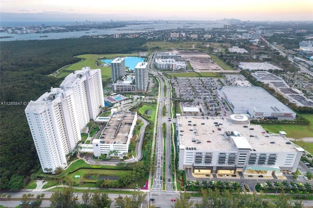 view of aerial view at dusk