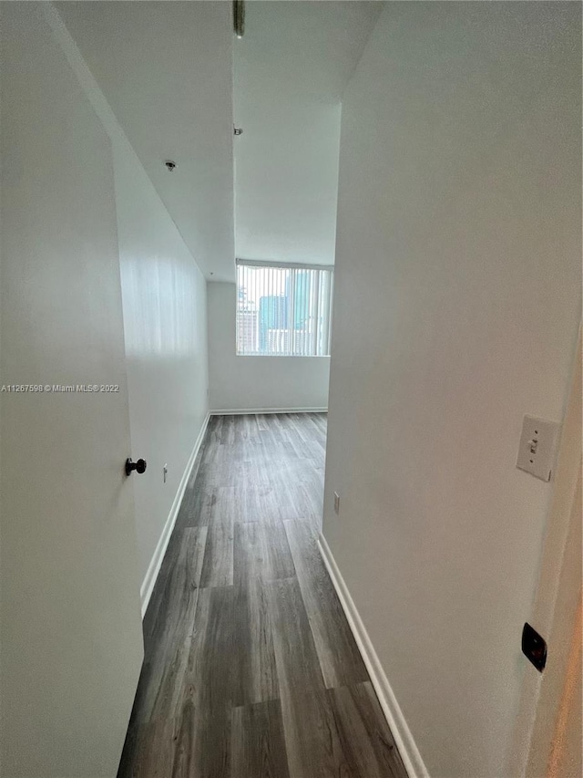 corridor with dark hardwood / wood-style flooring