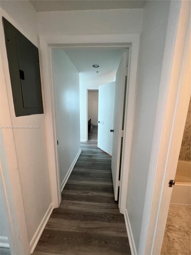 corridor with dark hardwood / wood-style floors