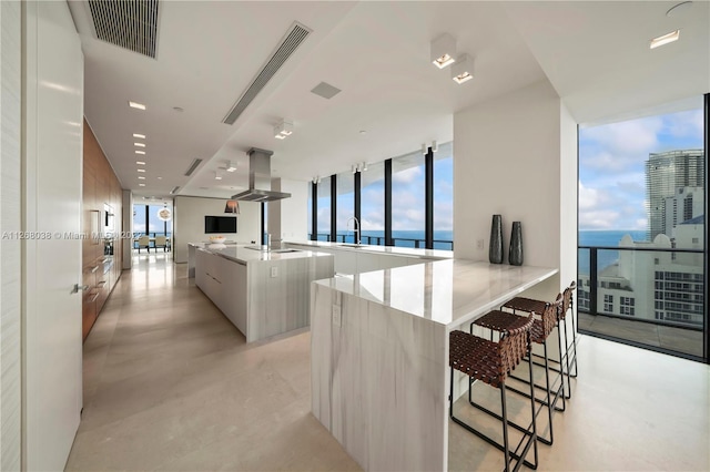 kitchen featuring a wealth of natural light and a water view