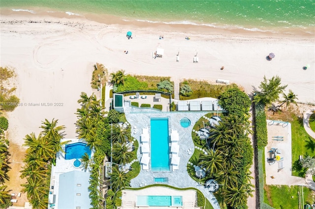 drone / aerial view featuring a view of the beach