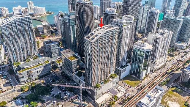 bird's eye view featuring a city view and a water view