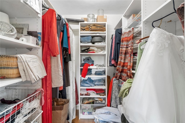 walk in closet featuring wood-type flooring