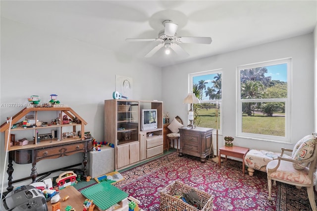 playroom with ceiling fan