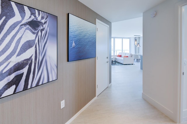 hallway with light hardwood / wood-style floors