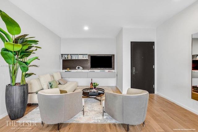 living room with light hardwood / wood-style floors