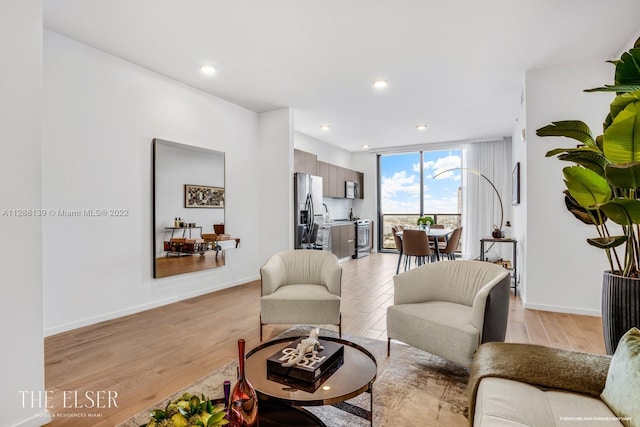 living room featuring light hardwood / wood-style flooring and expansive windows