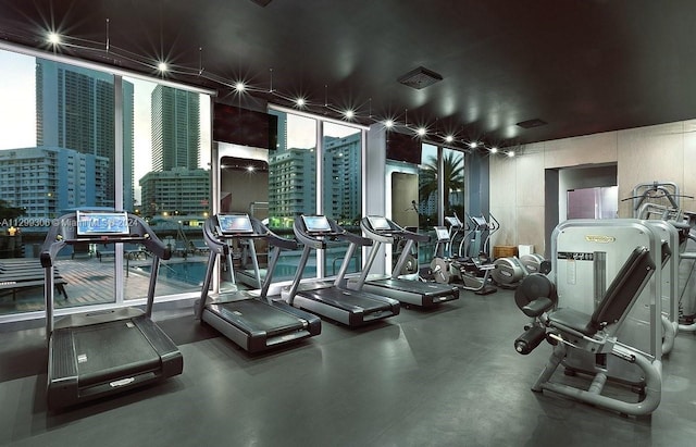 workout area featuring a wealth of natural light