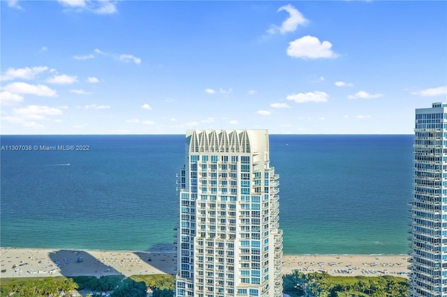 property view of water featuring a view of the beach