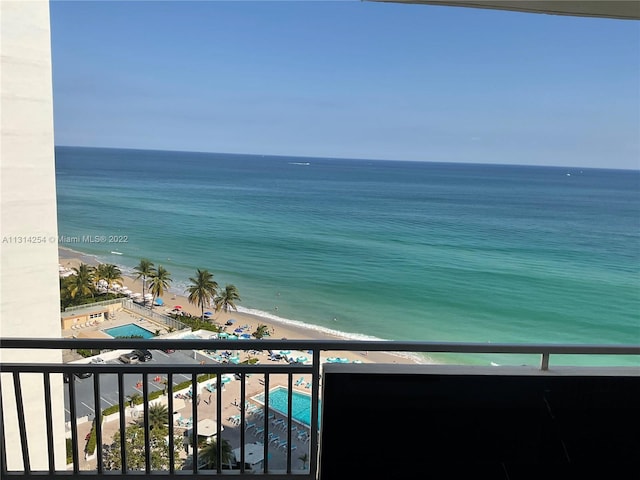 property view of water featuring a beach view