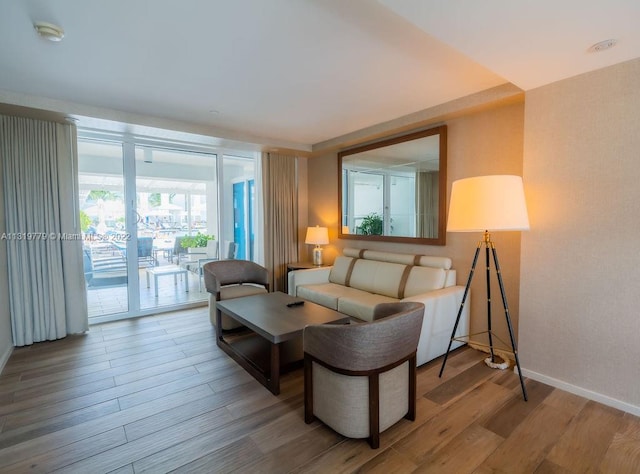 living room with light wood-type flooring