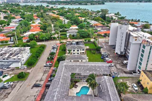 drone / aerial view featuring a water view