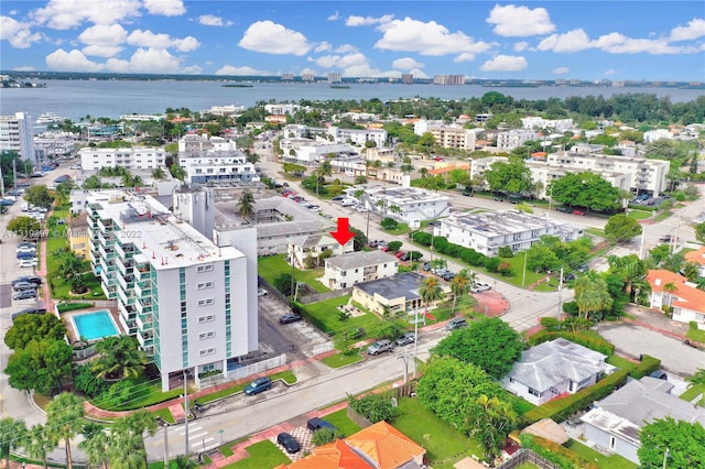 aerial view with a water view