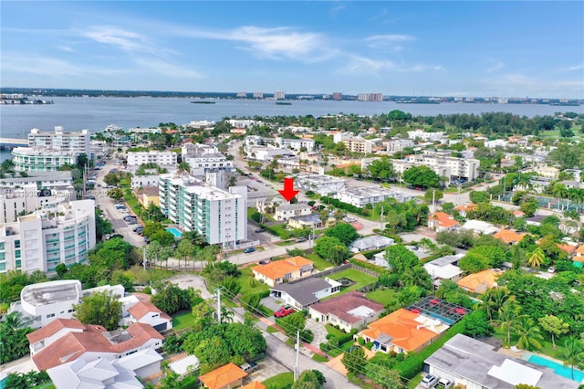 aerial view with a water view