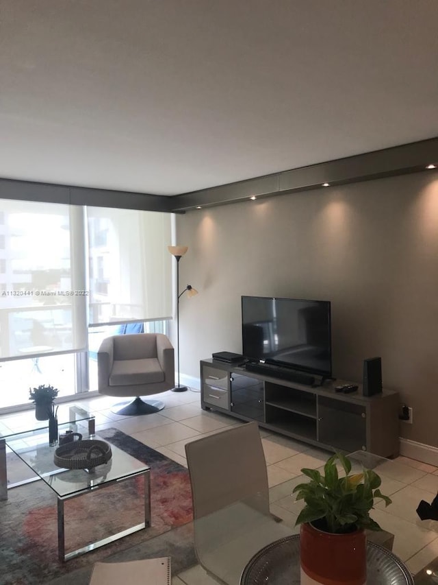 living room with light tile floors