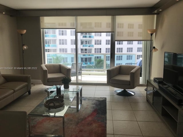 living room with light tile flooring