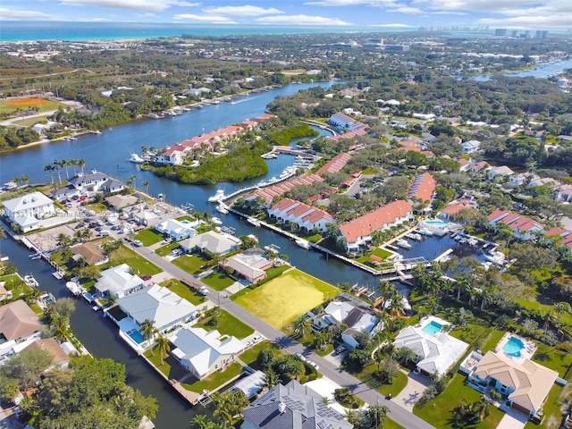 aerial view with a water view