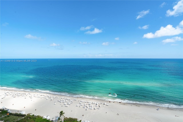 property view of water featuring a beach view