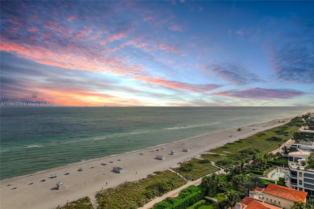 property view of water featuring a view of the beach