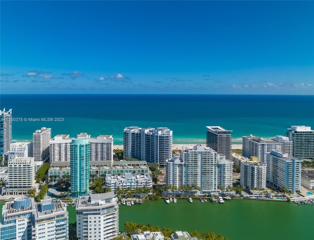 aerial view featuring a water view