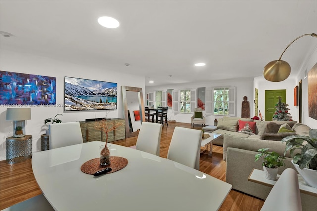 dining space featuring light wood-type flooring