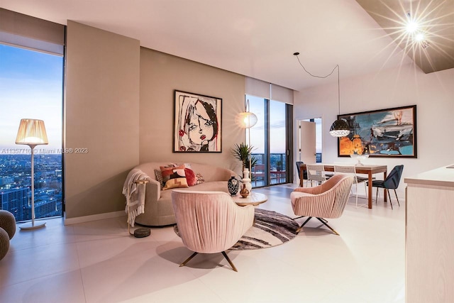 living room with tile flooring