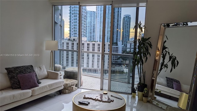 living room featuring light tile patterned floors