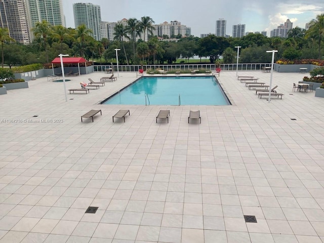 view of pool featuring a patio