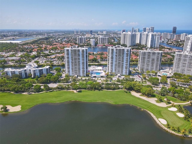 aerial view with a water view