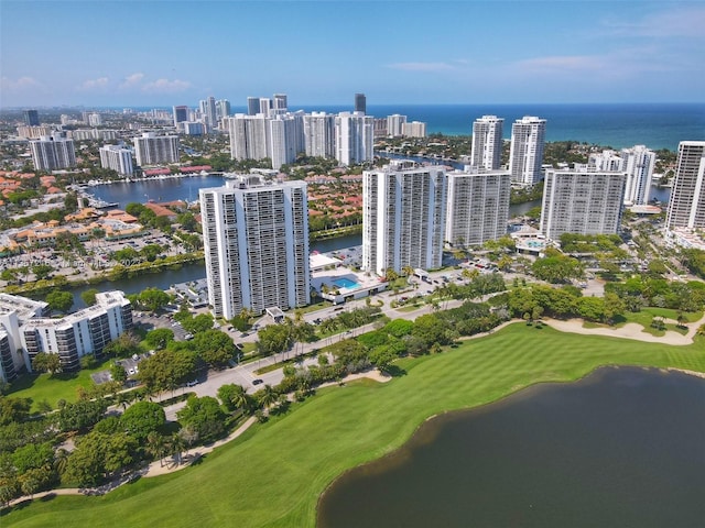 aerial view with a water view