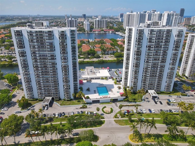 aerial view featuring a water view