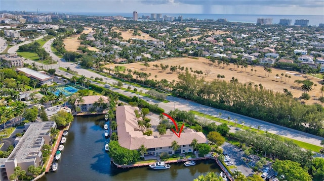 bird's eye view featuring a water view