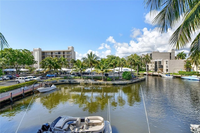 dock area featuring a water view