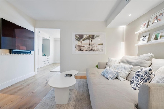 living room with light hardwood / wood-style floors