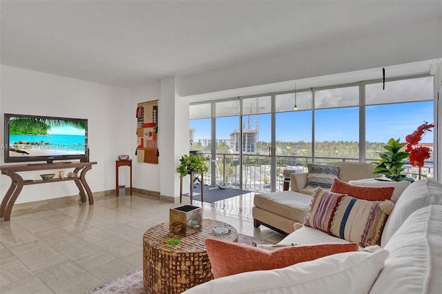 living room with light tile floors