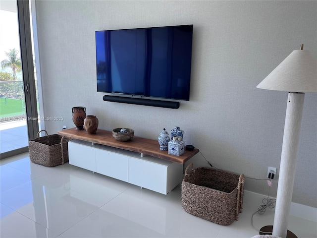 living room with light tile floors