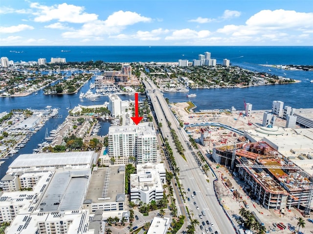 aerial view featuring a water view