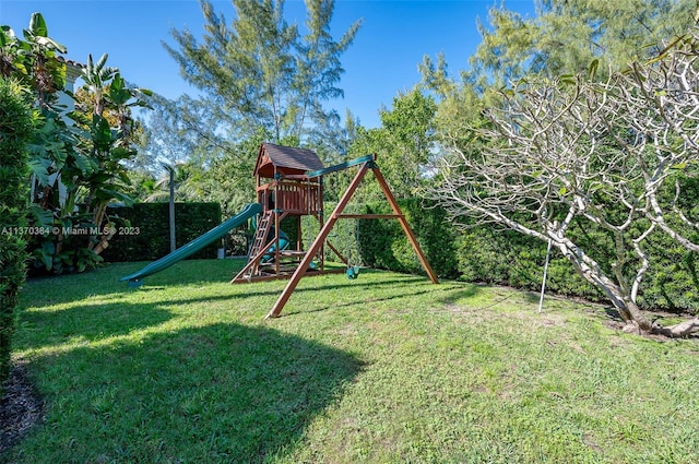 view of play area featuring a yard