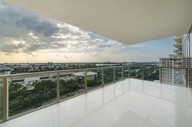 view of balcony at dusk