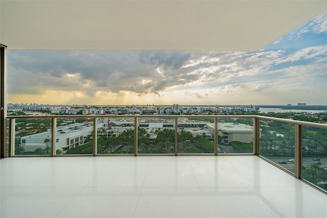 view of balcony at dusk